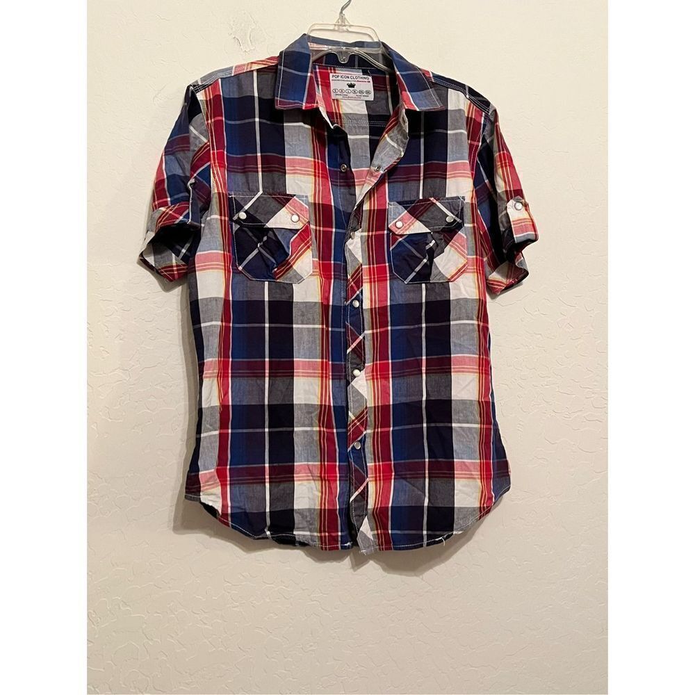 Pop, icon, buckle, western pearl snap shirt, size medium